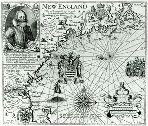 Simon de Passe（1595-1647）1616によって刻まれた、1614年のニューイングランドの海岸線の地図